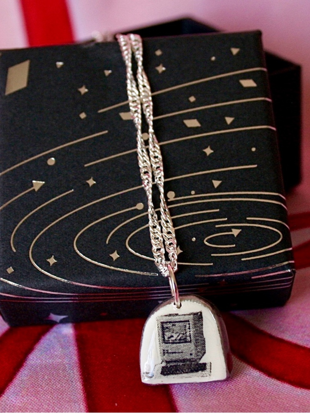 Retro Desktop Computer Necklace | 925 Sterling Silver Chain (20")